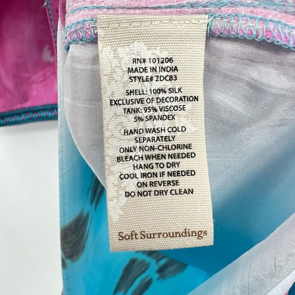 Soft Surroundings Curacao Tunic Top Shirt Medium 100% Silk Tie Dye New NO TANK‎ - Picture 12 of 13